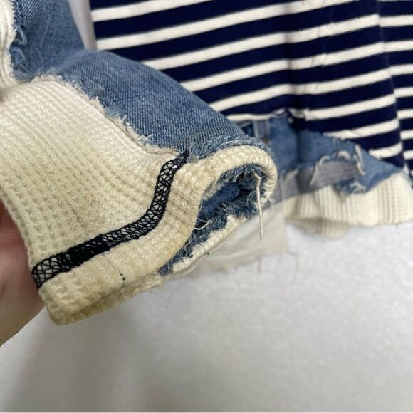 Greg Lauren Mixed Media Denim Stripe Asymmetric Shirt - Picture 6 of 6